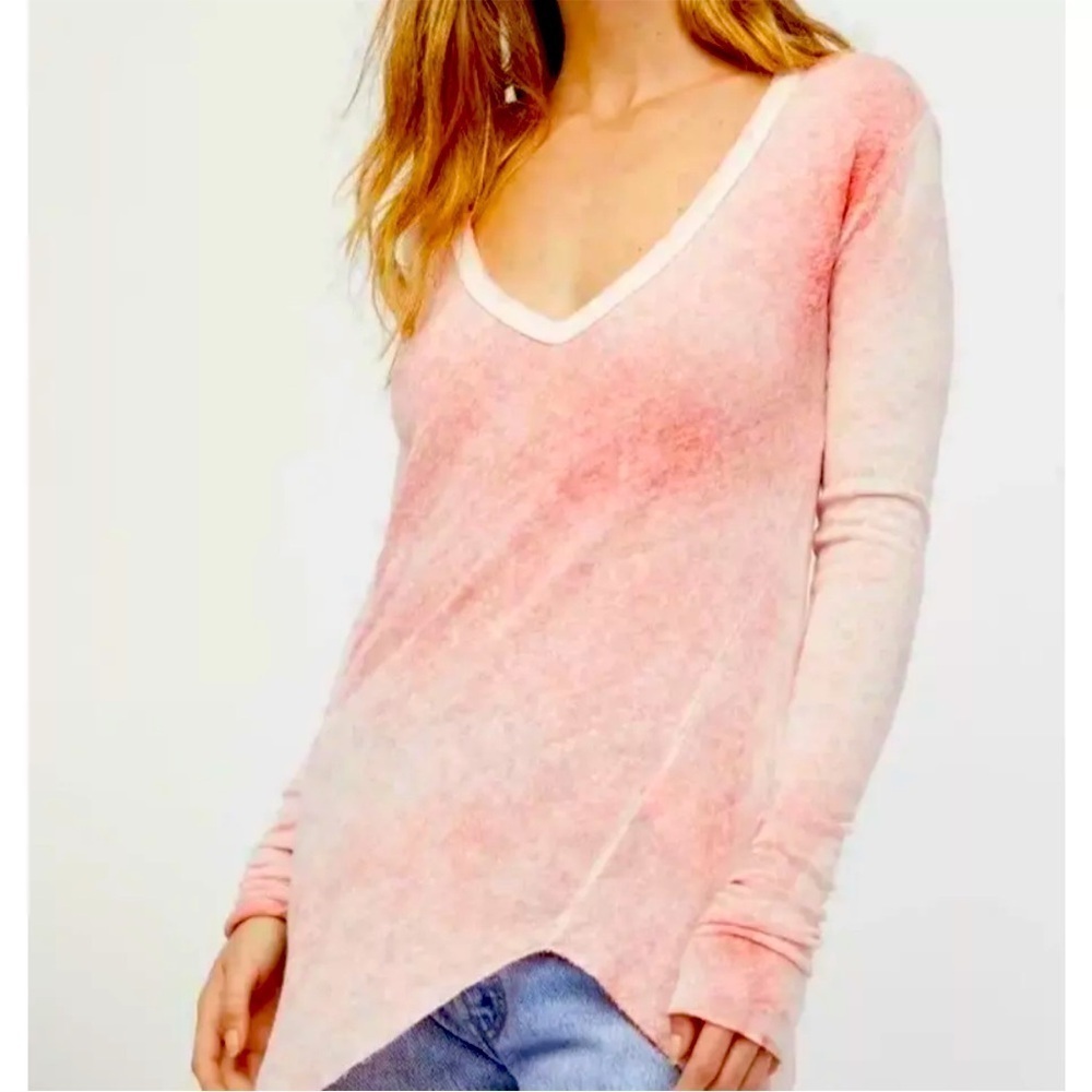 Free People Asymmetrical Coral Knit Long Sleeved Beach Top New With Tags Size XS